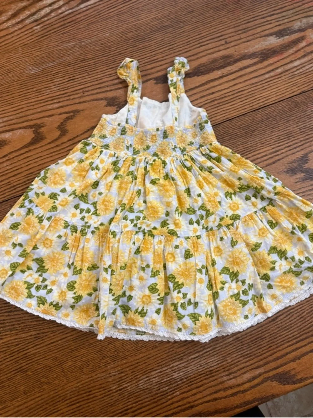 Tahari Sunflower Smocked Tiered Ruffle Dress Size 4T Lace Trim Cottagecore